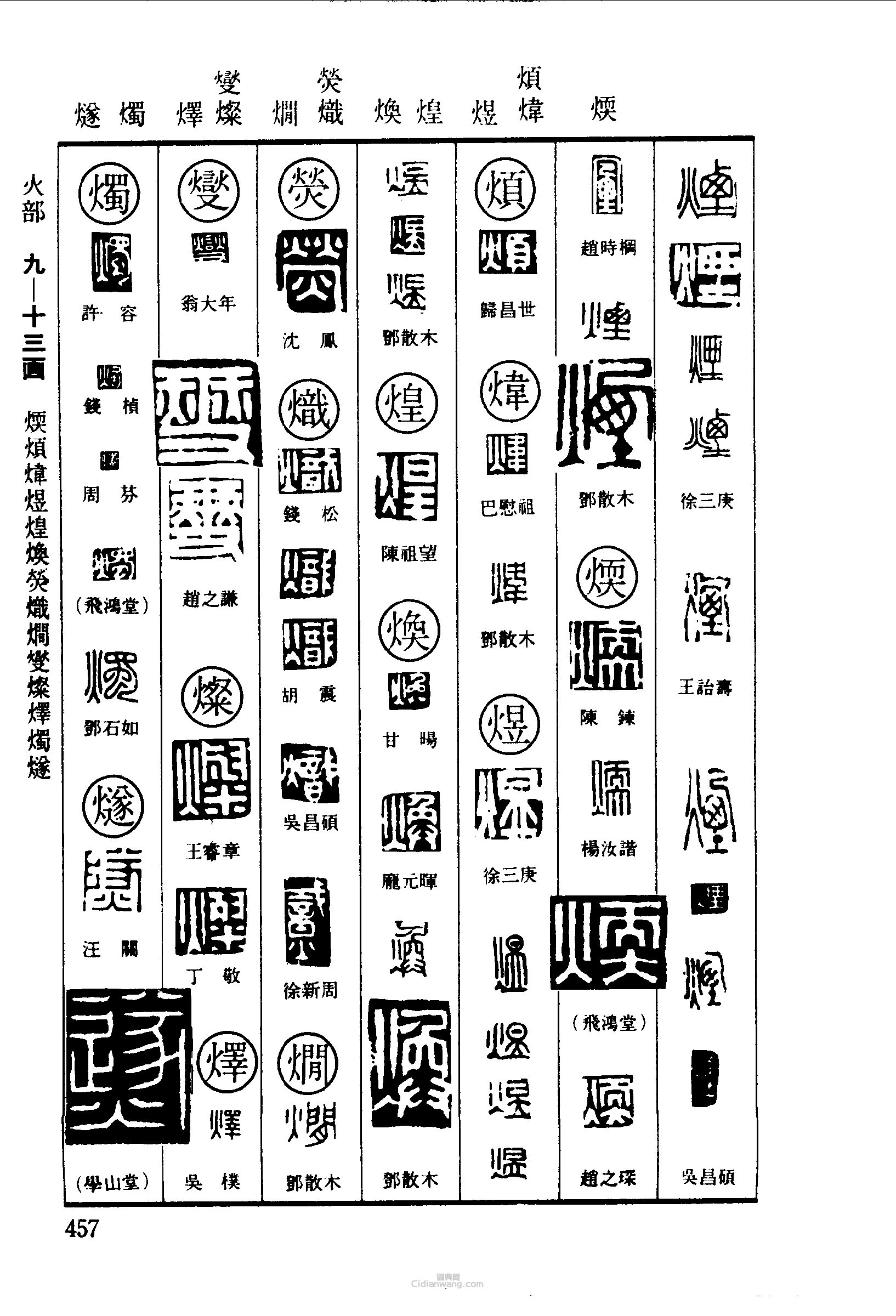 篆刻字典的篆刻印章煙煗煩煒煜煌煥熒熾燗爛變燦燦燡燭燭燧