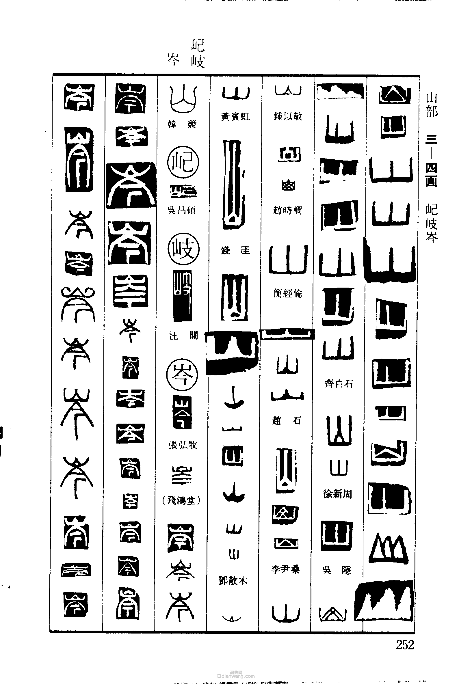 篆刻字典的篆刻印章山屺岐岑