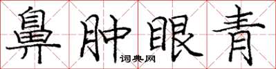 龐中華鼻腫眼青楷書怎么寫